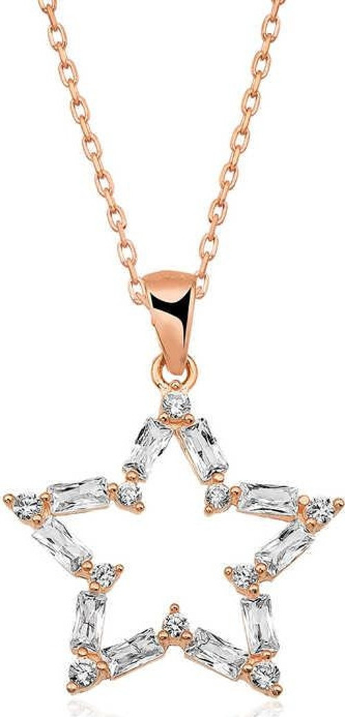 Gümüş Rose Baget Taşlı Yıldız Kolye SL3781