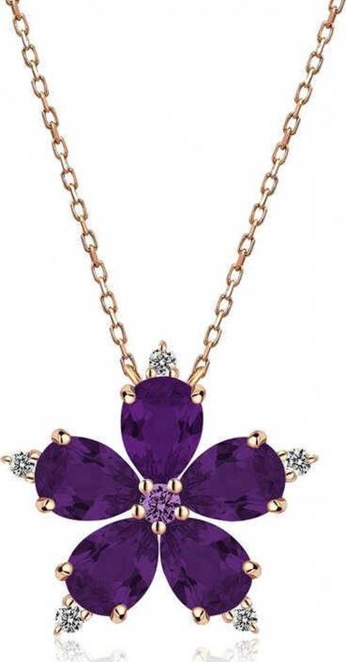 Gümüş Rose Mor Kamelya Çiçeği Kolye SL3784