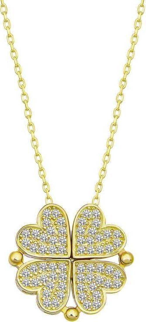 Gümüş Gold Kalpli Açılabilen Yonca Kadın Kolye  SL5017