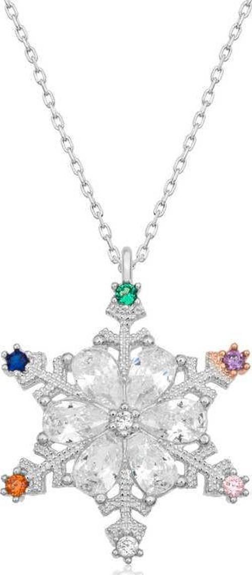 Gümüş Renkli Taşlı Kar Tanesi Kadın Kolye SL5122