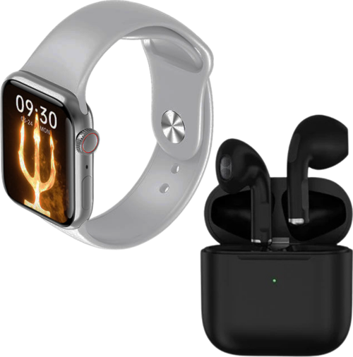 Pro 5 Siyah Bluetooth Kulaklık M26 Plus Smart Watch 6 Gri Akıllı Saat