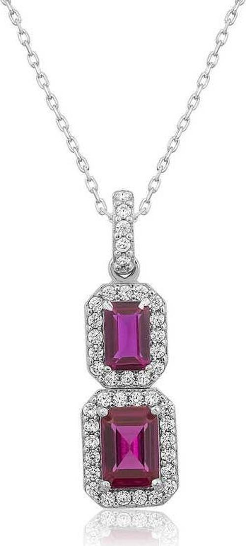 Gümüş Pembe Baget Taşlı Bayan Kolye SL4442