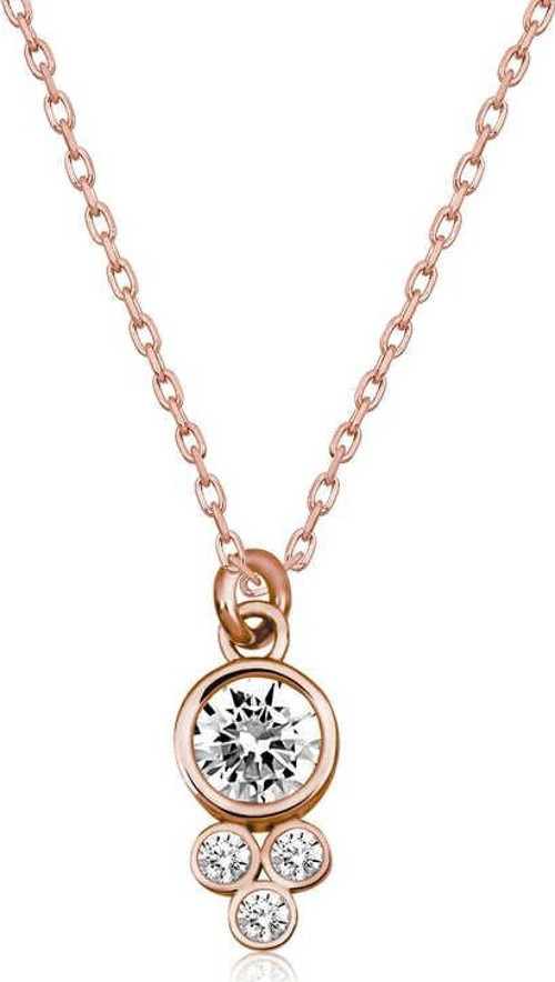 Gümüş Rose Çiğ Damlası Yuvarlak Tektaş Bayan Kolye SL4297