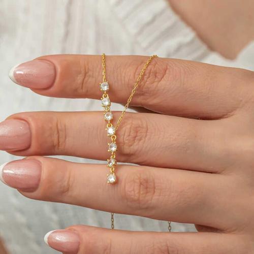 Gümüş Zirkon Sıra Taşlı Gold Kadın Kolye SL8134