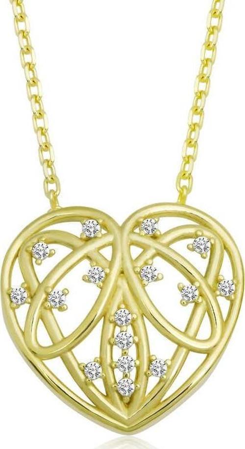 Gümüş Gold Bombeli Kalp Kadın Kolye SL4793
