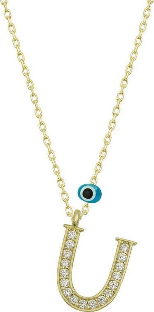 Gümüş Nazar Gold U Harfi Kadın Kolye SL4914