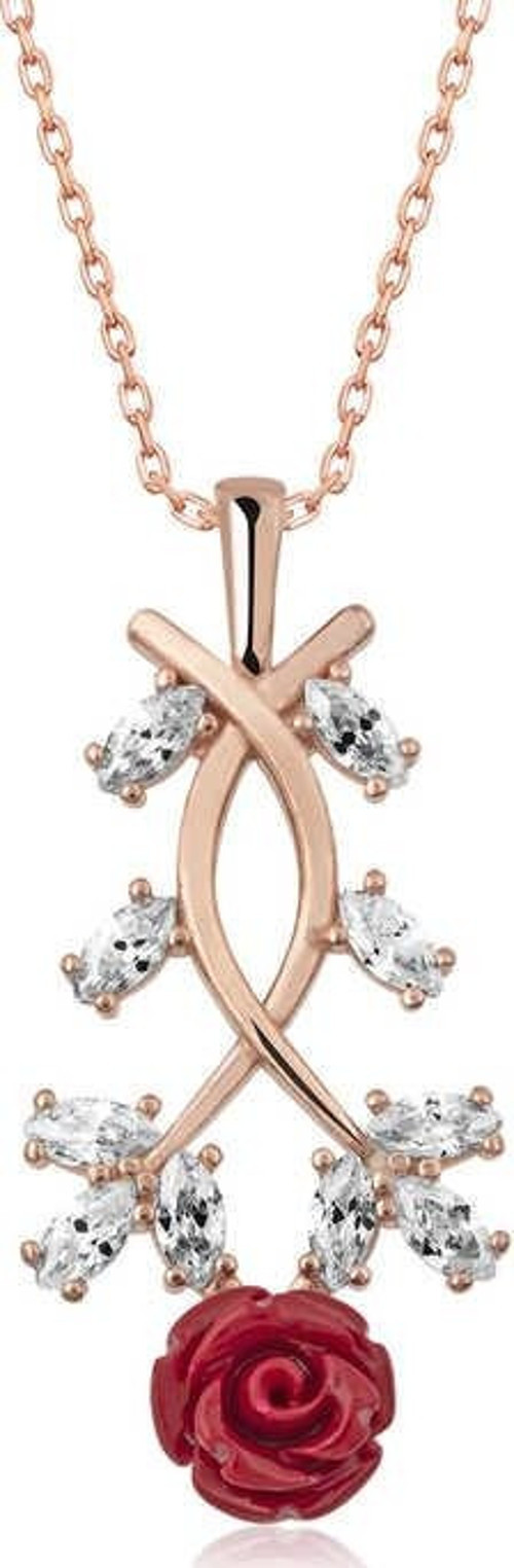 Gümüş Rose Kırmızı Gül Kolye SL3801