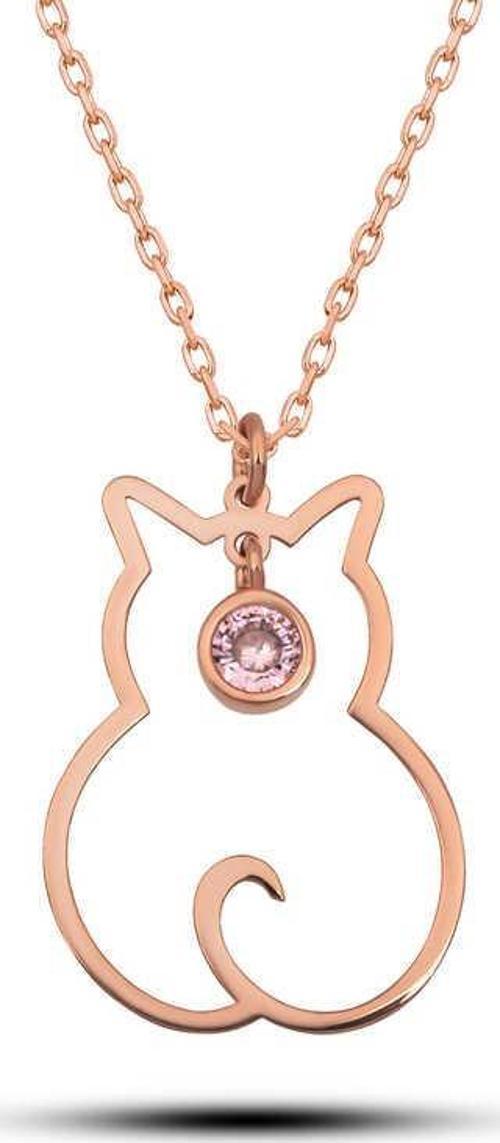 Gümüş Ekim Ayı Doğum Taşı Kedi Kadın Kolye  SL6321