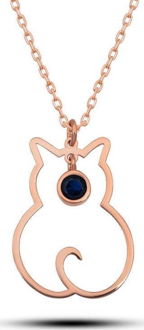 Gümüş Eylül Ayı Doğum Taşı Kedi Kadın Kolye SL6322