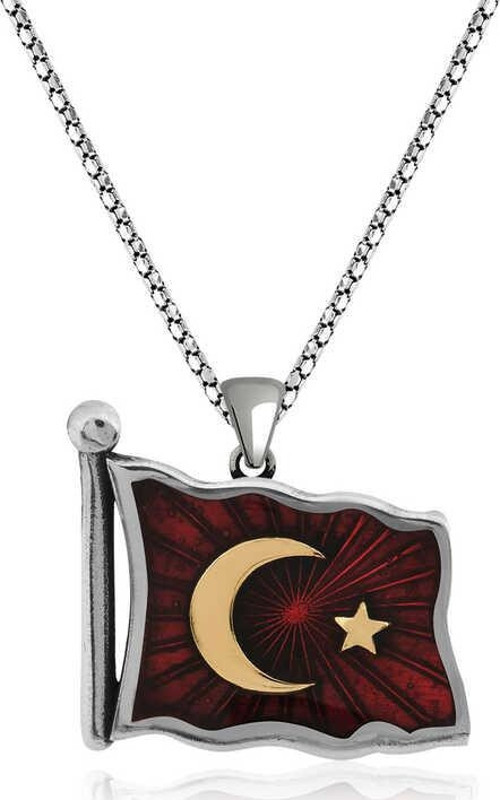 Gümüş Türk Bayrağı Kolye SL3438