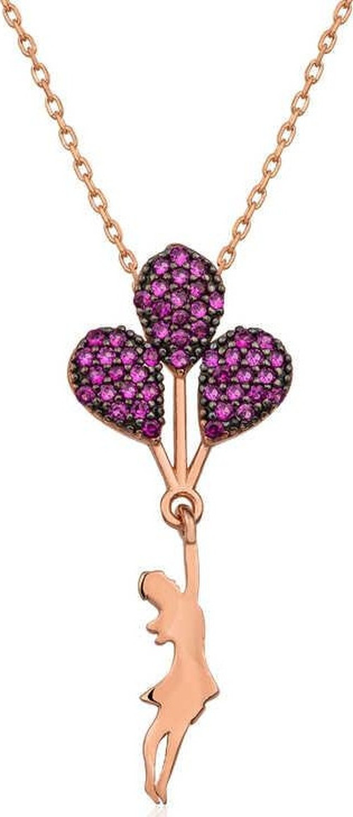 Gümüş Rose Kırmızı Balonlu Kız Kolye SL3754