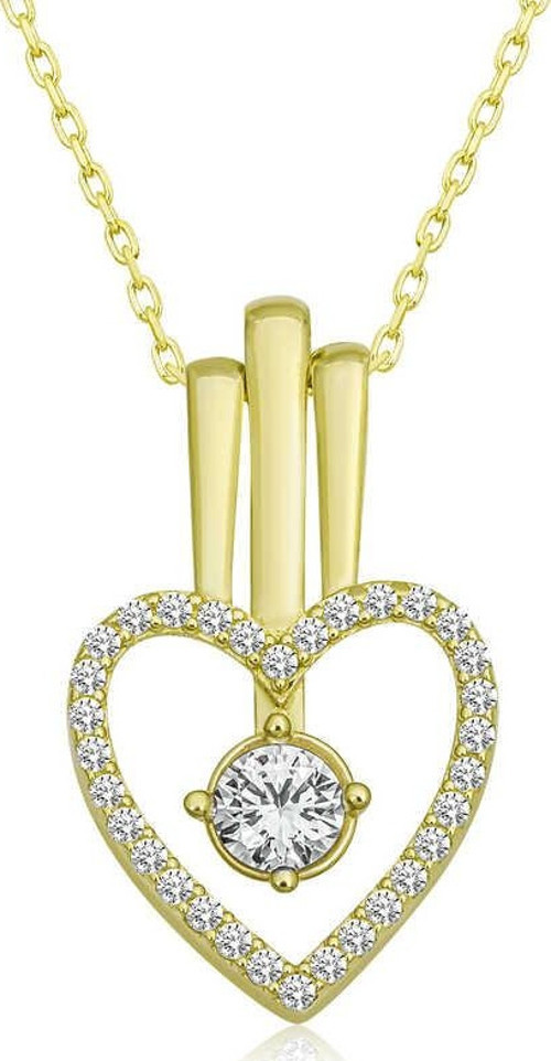 Gümüş Gold Kalpli Tek Taş Kadın Kolye SL5815