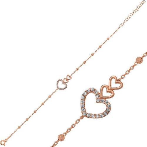 Gümüş Rose Dorissa Üç Kalp Bileklik SL1396