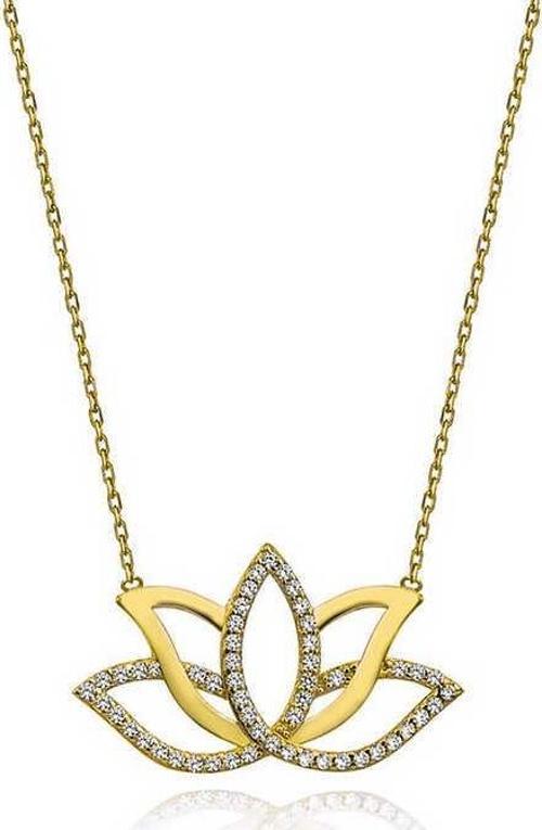 Gümüş Gold Lotus Çiçeği Kadın Kolye SL5676
