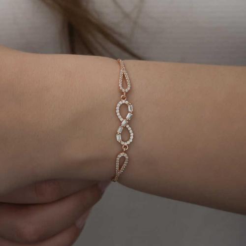 Gümüş Rose Baget Taşlı Sonsuzluk Bileklik SL4421