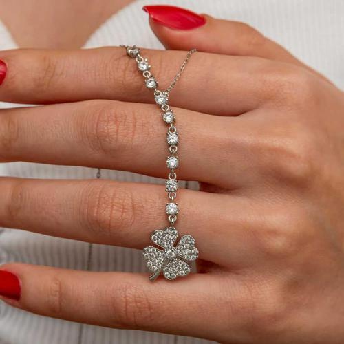 Gümüş Sıralı Zirkon Taşlı Yonca Kadın Kolye SL9139