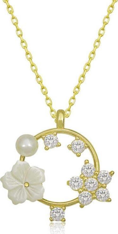 Gümüş Gold Manolya Çiçeği Yıldız Kadın Kolye SL4951