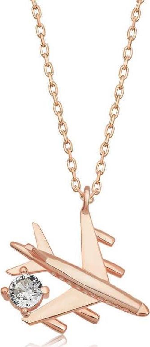 Gümüş Rose Tek Taşlı Uçak Kadın Kolye  SL4962
