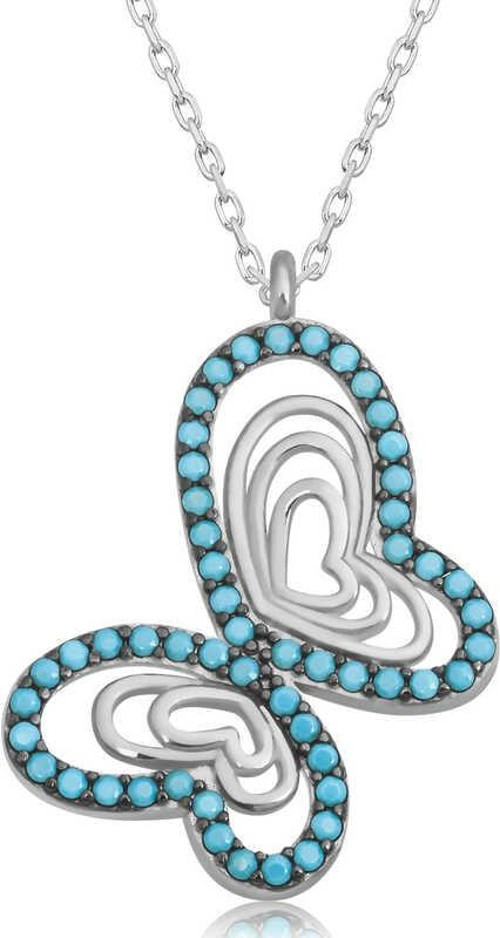 Gümüş Turkuaz Taşlı Kelebek Kadın SL4971