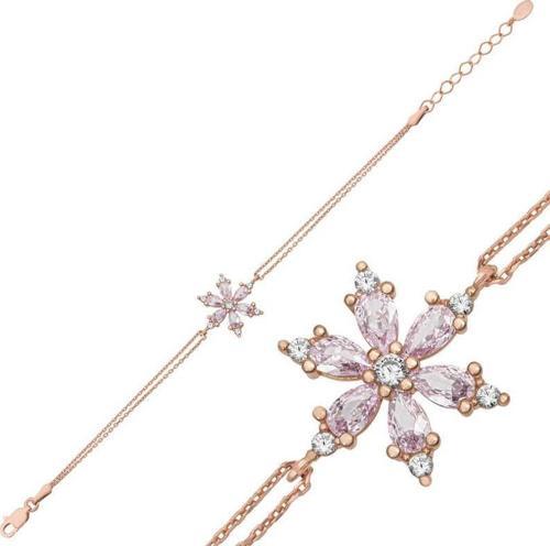 Gümüş Rose Pembe Lotus Çiçeği Kadın Bileklik SL5075