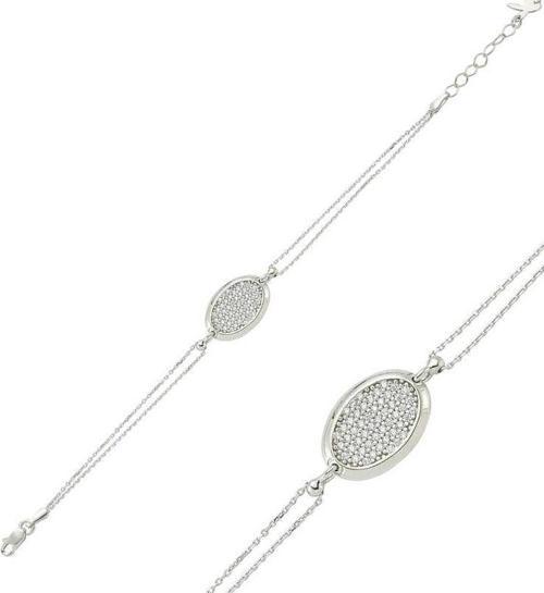Gümüş Oval Beyaz Taşlı Bayan Bileklik SL1519