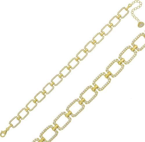 Gümüş Gold Kare Taşlı Bayan Bileklik SL2148