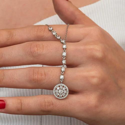Gümüş Sıralı Zirkon Taşlı Çiçek Kadın Kolye SL9217