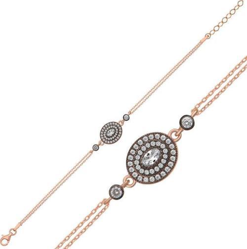 Gümüş Rose Oval Elmas Montür Kadın Bileklik SL5615