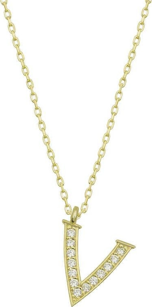 Gümüş Gold V Harfi Kadın Kolye SL4780