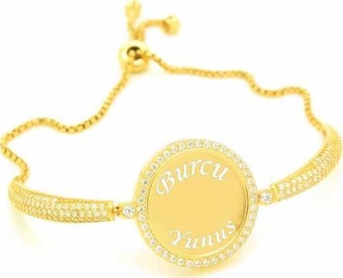Gümüş Gold İsimli Kişiye Özel Taşlı Bayan Bileklik SL3090