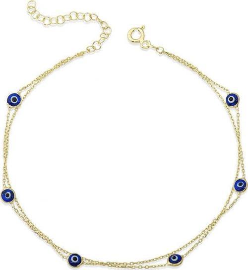 Gümüş Gold Çift Zincirli Nazar Halhal  SL5442