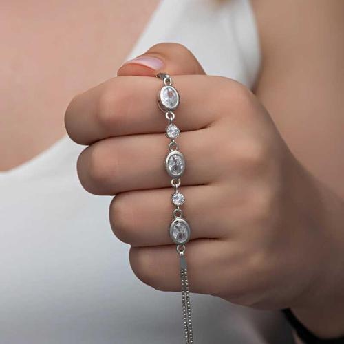 Gümüş Oval Taşlı Kadın Bileklik SL6339