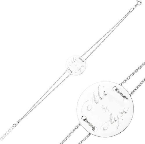 Gümüş İsimli Yuvarlak Plaka Bayan Bileklik SL2714