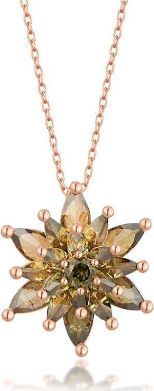 Gümüş Rose 4 Katman Lotus Çiçeği Kadın Kolye SL5468