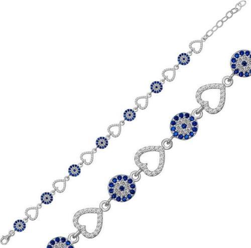 Gümüş Kalpli Nazar Bayan Bileklik SL7026