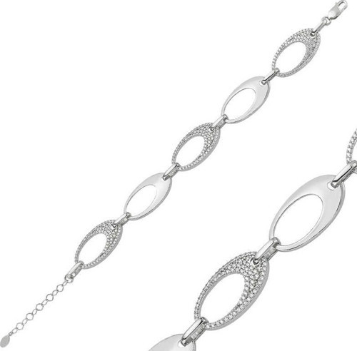 Gümüş Taşlı Oval Bayan Bileklik SL1498