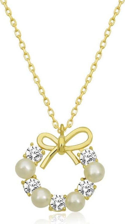 Gümüş Gold İnci Kurdele Kadın Kolye SL4645