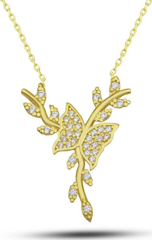 Gümüş Gold Daldaki Kelebek Kadın Kolye SL5690