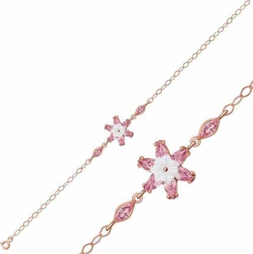 Gümüş Rose Pembe Lotus Çiçeği Bileklik SL2366