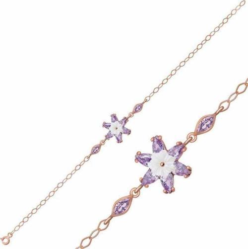 Gümüş Rose Lila Lotus Çiçeği Bileklik SL2356