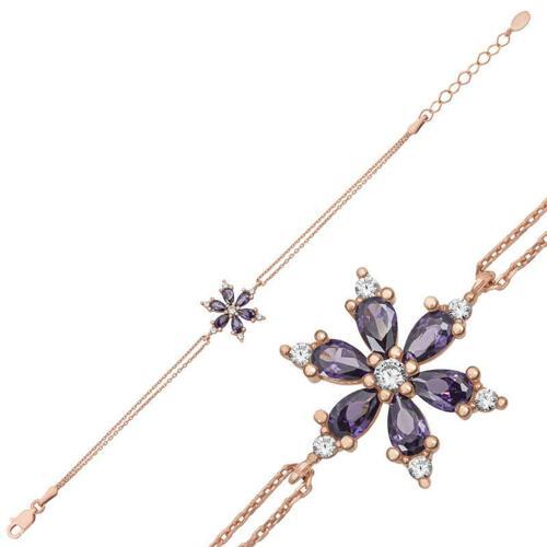 Gümüş Rose Mor Lotus Çiçeği Kadın Bileklik SL4776