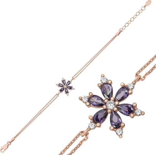 Gümüş Rose Mor Lotus Çiçeği Kadın Bileklik SL4776
