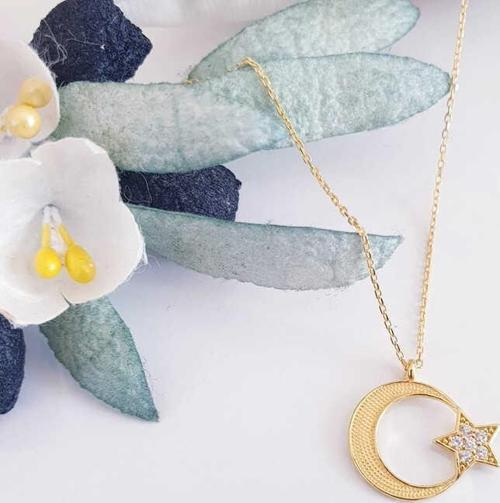 Gümüş Gold Ay Yıldız Kadın Kolye SL5742