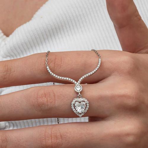 Gümüş Beyaz Zirkon Taşlı Kalp Kadın Kolye SL9219