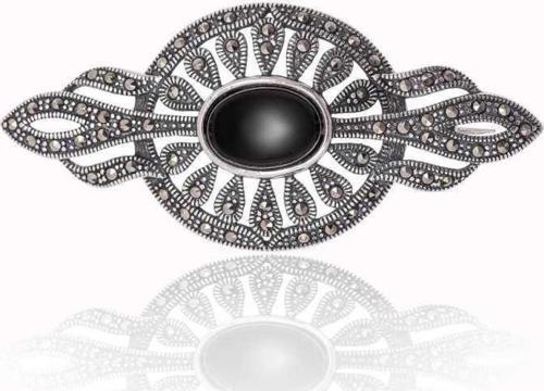 Gümüş Markazit ve Oniks Taşlı Broş SL2838