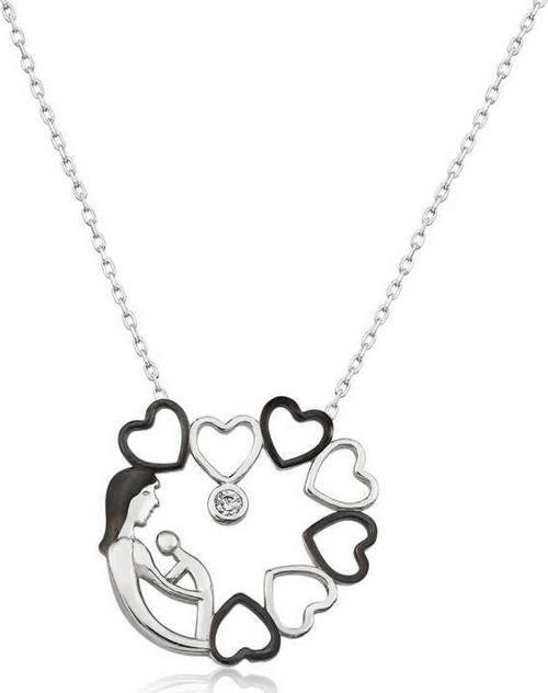 Gümüş Kalp Çemberi Anne Çocuk Bayan Kolye SL3224