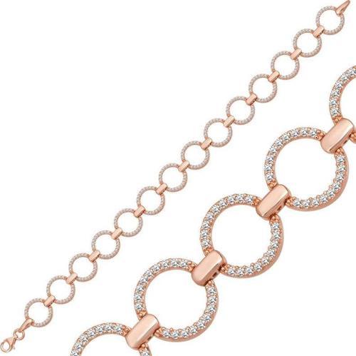 Gümüş Rose Yuvarlak Taşlı Kadın Bileklik SL5037