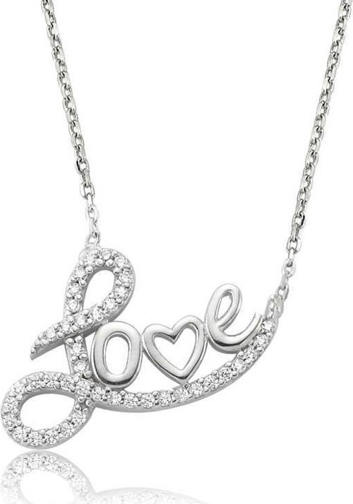 Gümüş Taşlı Love Bayan Kolye SL1854