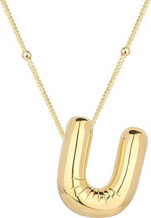 Gümüş Gold Balon U Harfi Kadın Kolye SL5865