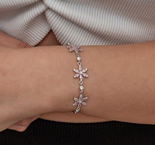 Gümüş Pembe Lotus Çiçeği Kadın Bileklik  SL8969